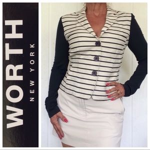 WORTH STRIPED COTTON LINEN BLAZER SIZE 6